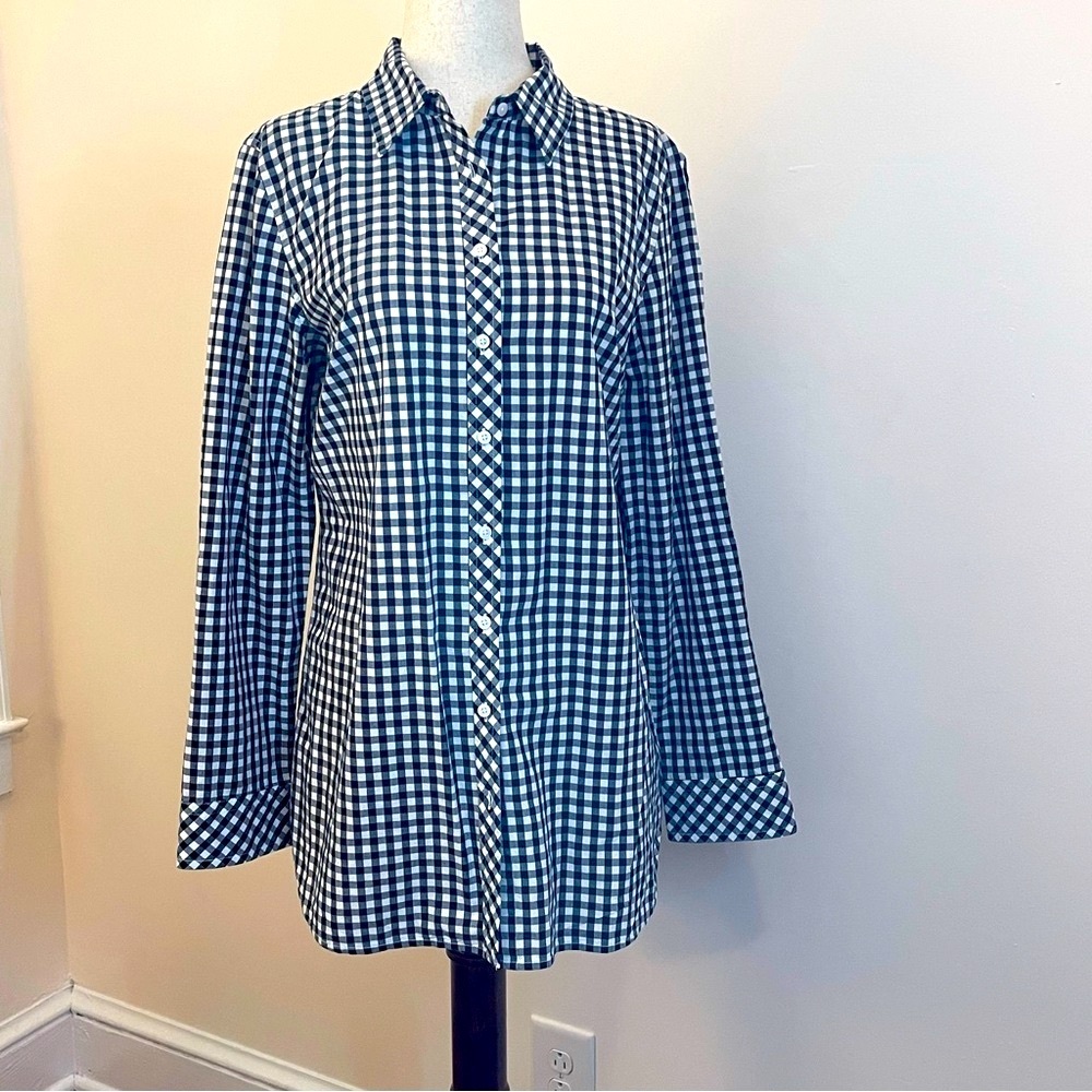 Talbots Blue White Gingham Button Down Tunic S EUC - image 1